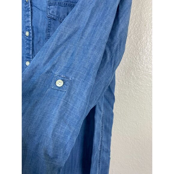 Talbots Blue Chambray Denim Button Up Long Sleeve Shirt Top Size Large Lyocell - Picture 11 of 16